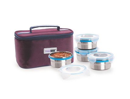 India Desire : Buy Steel Lock 4 pc Lunch Box with Wine color Insulated bag At Rs. 499 Only from Pepperfry